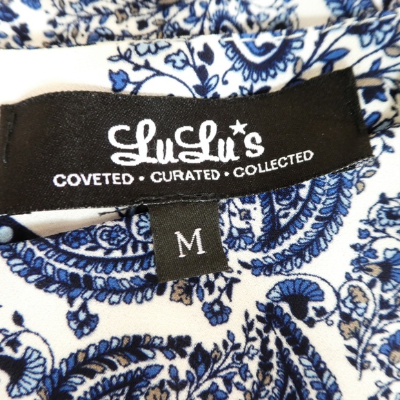 Lulus Shift Dress Taj Majal Tour Blue Print Border Hem Short Sleeve Lined USA M - Picture 6 of 7